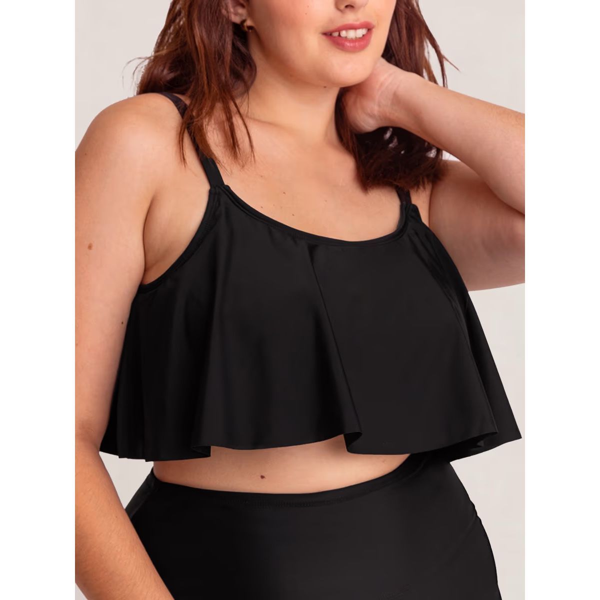Meet.Curve Women’s Black Ruffled Flounce Bikini Top Size Xl
